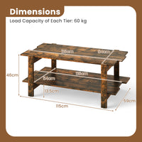 2-Tier Coffee Table, Slatted Wood Center Table with Storage Shelf