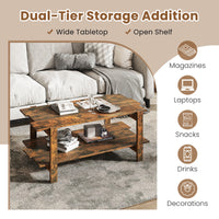 2-Tier Coffee Table, Slatted Wood Center Table with Storage Shelf