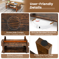 2-Tier Coffee Table, Slatted Wood Center Table with Storage Shelf