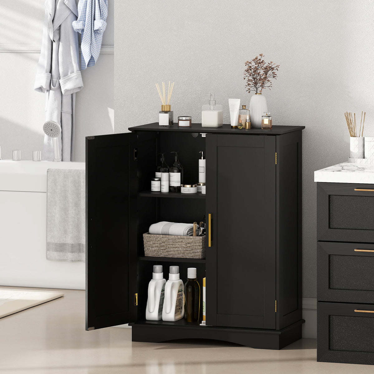 Bathroom Floor Storage Cabinet, 80cm Freestanding Cupboard Buffet Cabinet