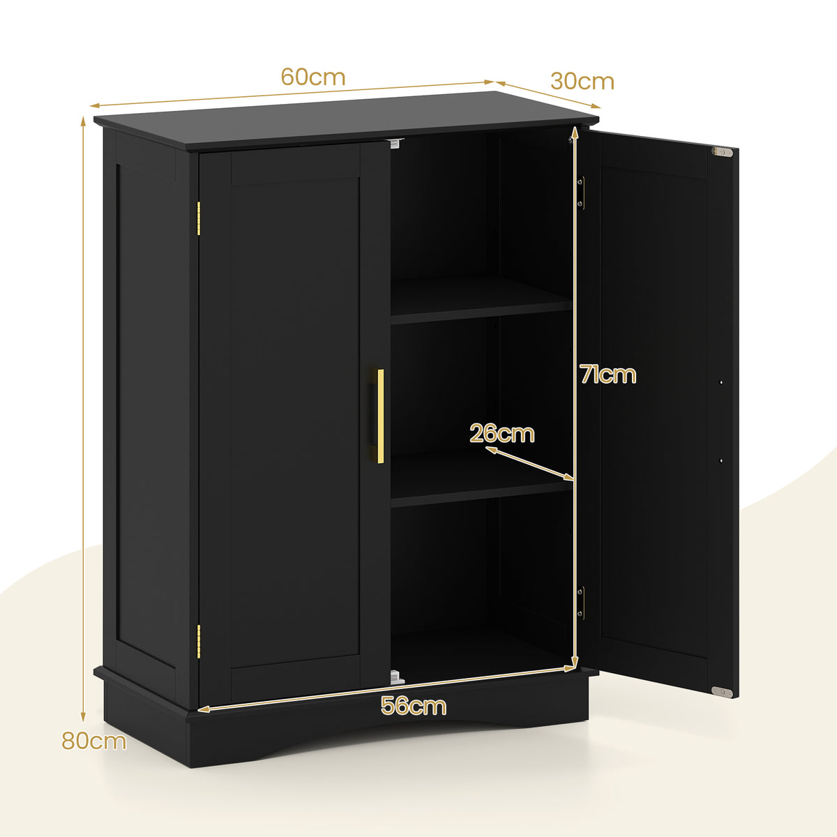 Bathroom Floor Storage Cabinet, 80cm Freestanding Cupboard Buffet Cabinet