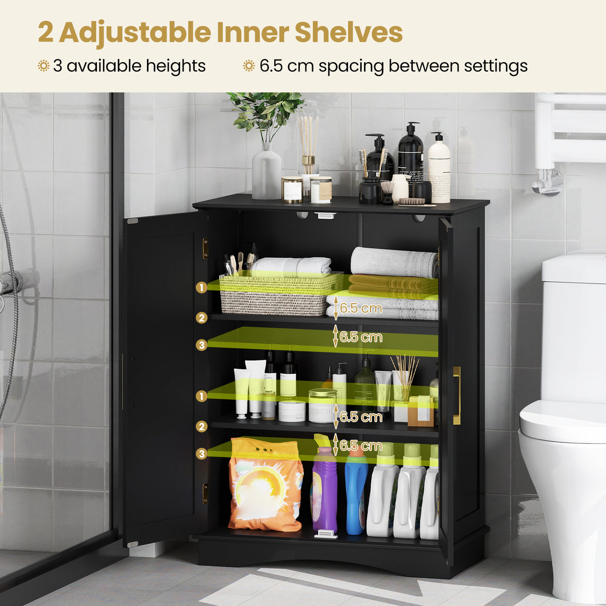 Bathroom Floor Storage Cabinet, 80cm Freestanding Cupboard Buffet Cabinet