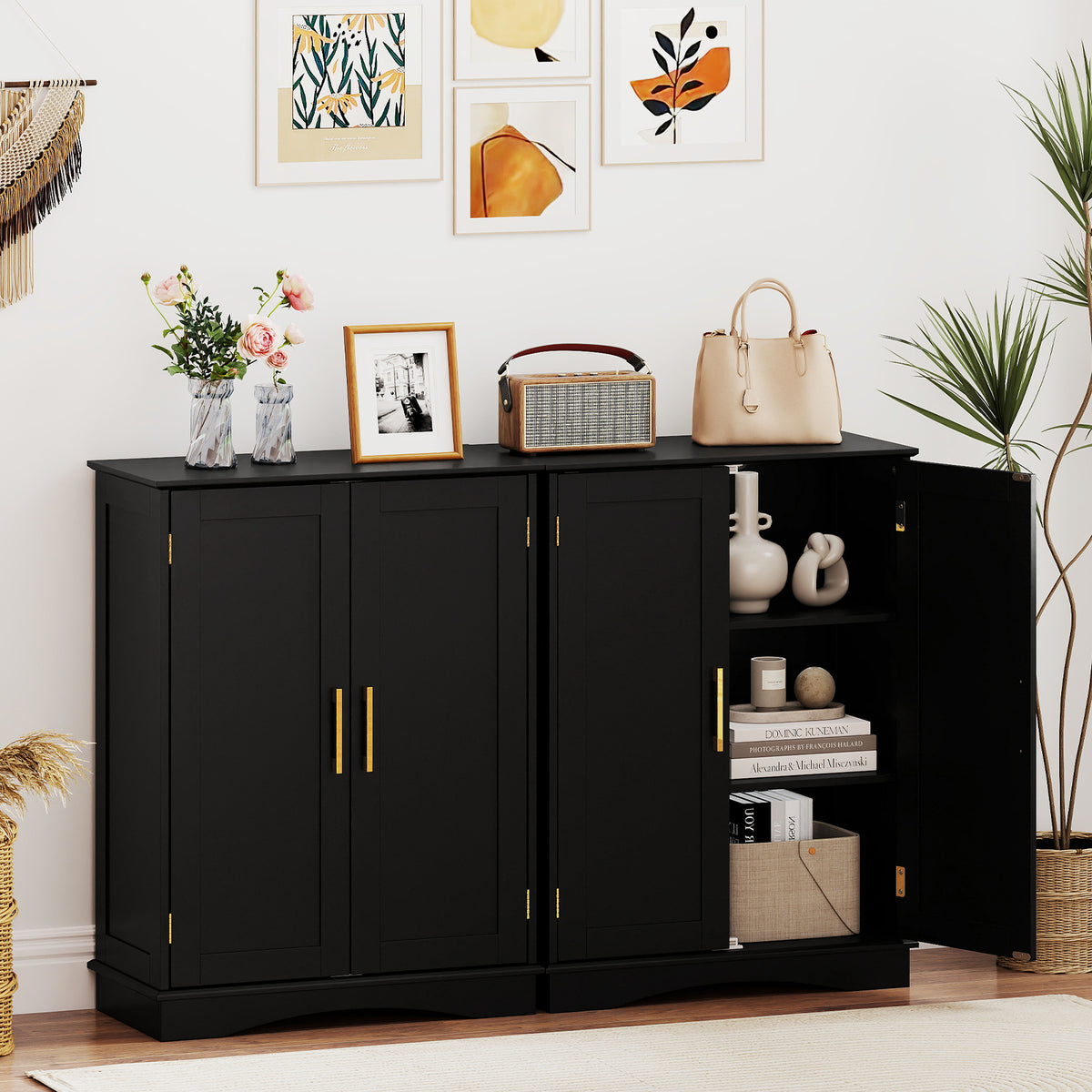 Bathroom Floor Storage Cabinet, 80cm Freestanding Cupboard Buffet Cabinet