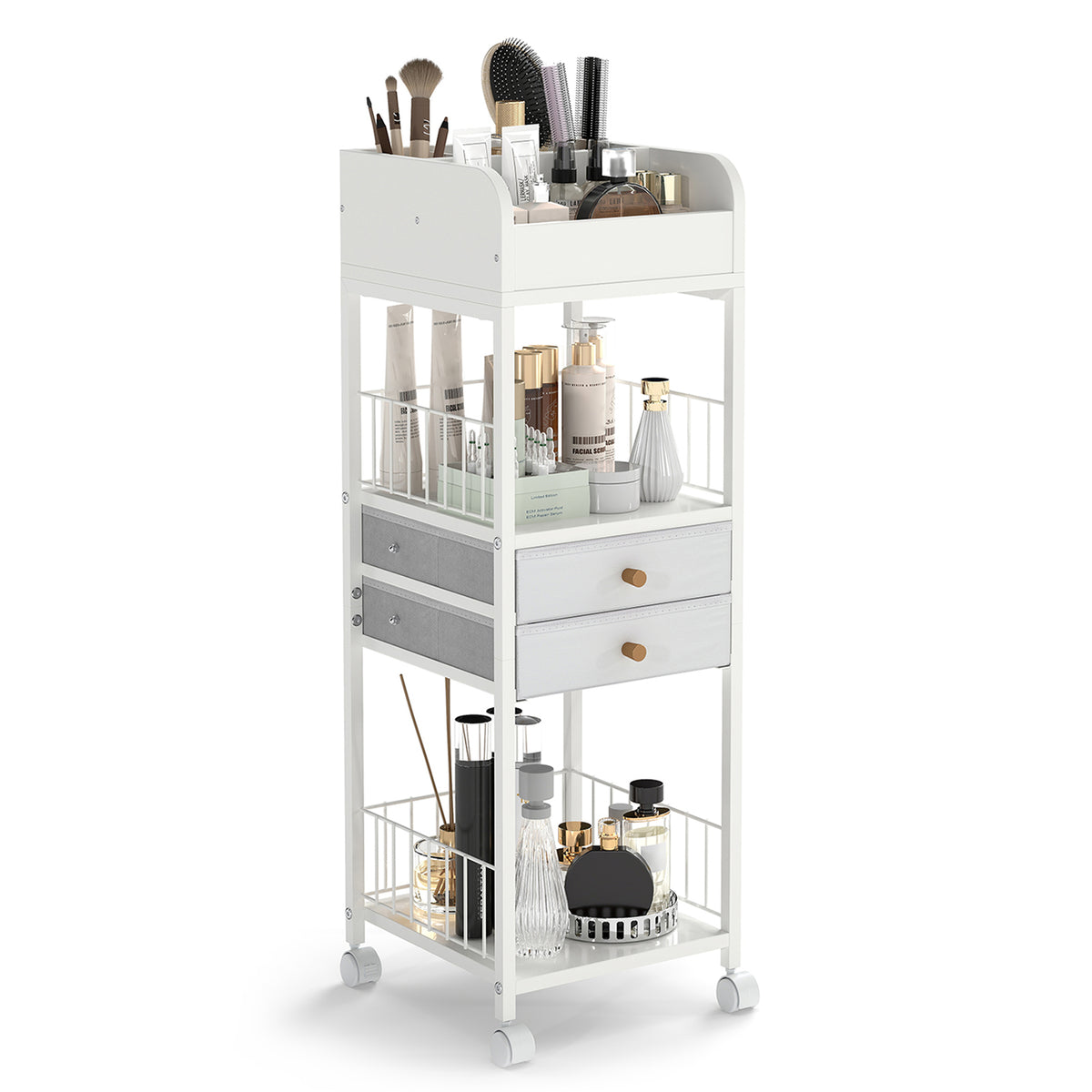 Makeup Organizer, Floor Skincare Organizer Cart with Drawers & Storage Shelves