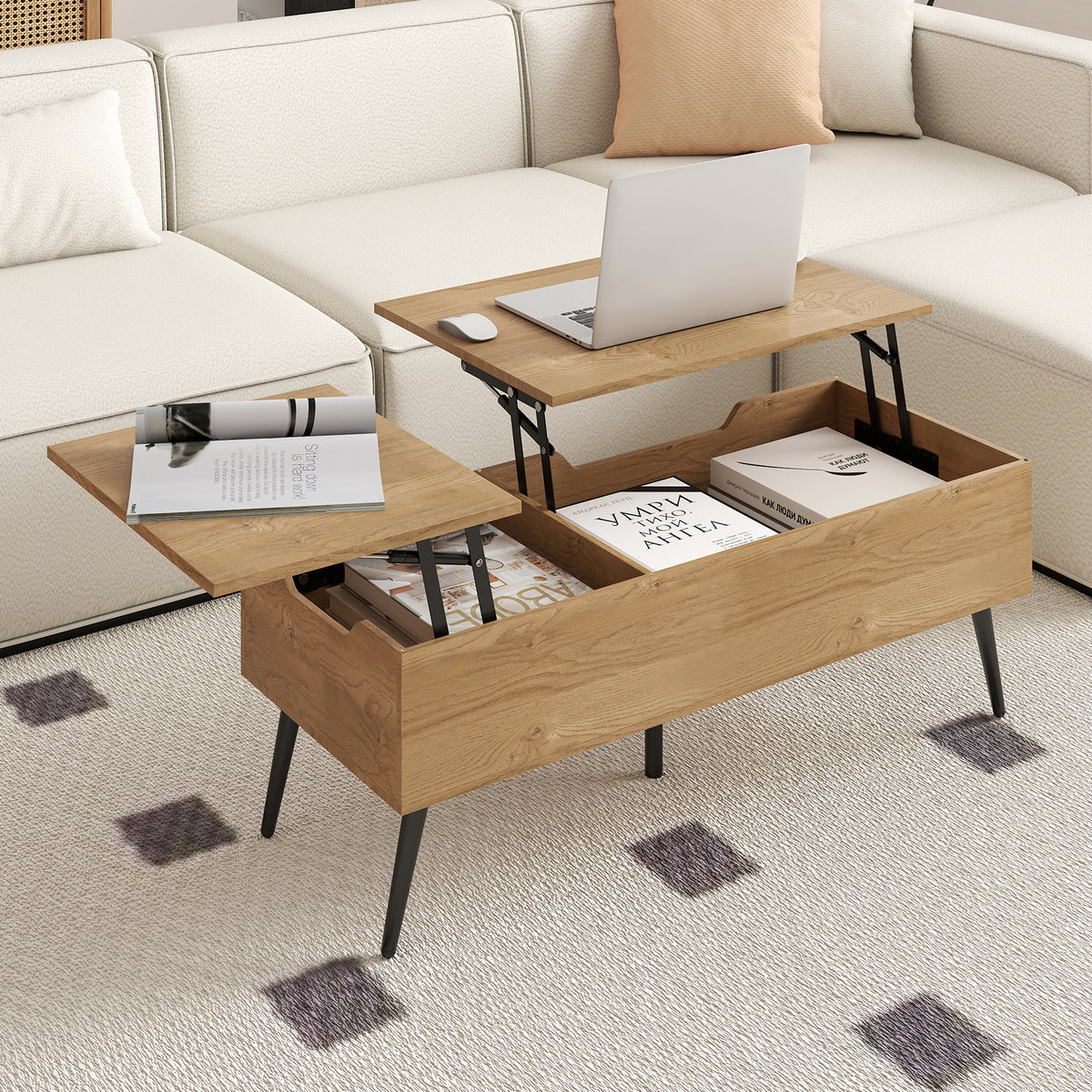 Heavy-Duty Metal Frame Tea Table Center Table w/Hidden Compartments
