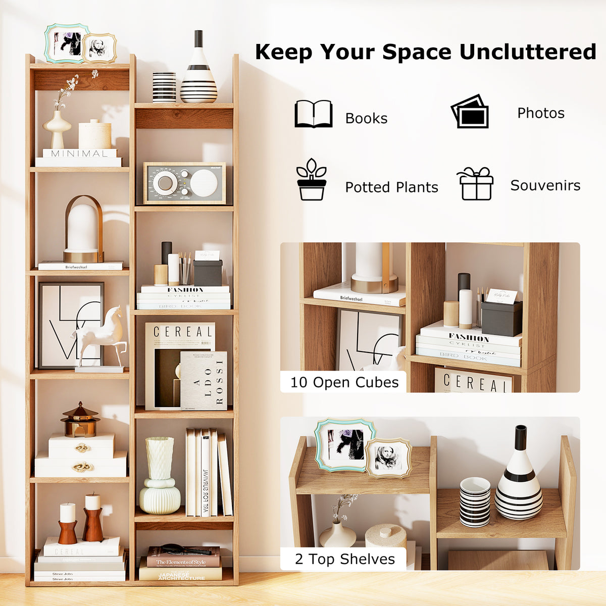 Bookshelf 2-Tier Bookcase w/ Anti-Tipping Kits