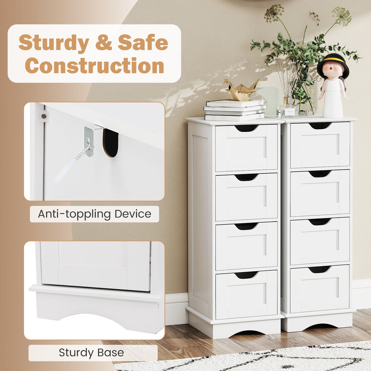 Bathroom Storage Cabinet with 4 Drawers