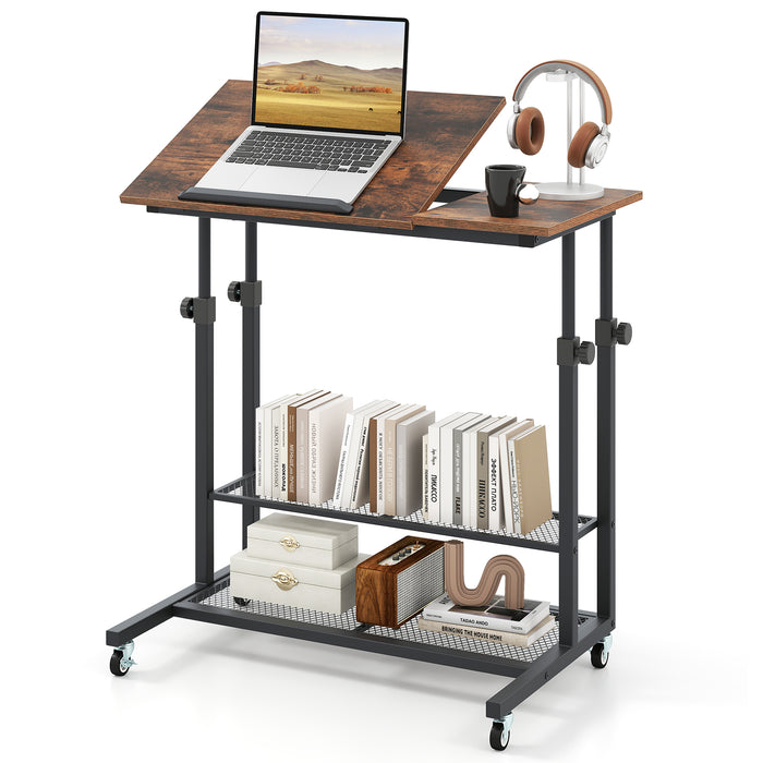 Mobile Stand up Desk, Height Adjustable Sit Stand Desk w/ Tilting Tabletop
