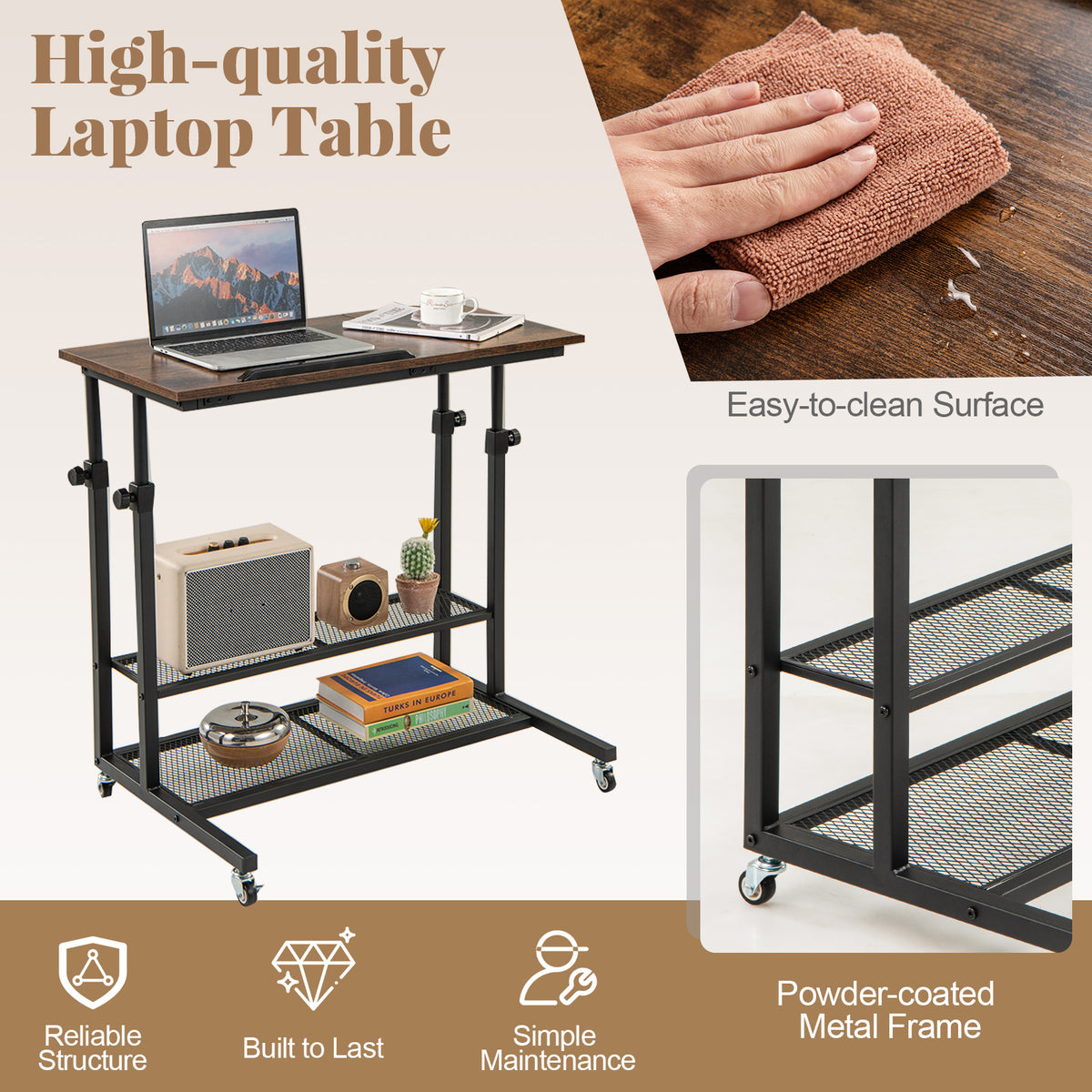 Mobile Stand up Desk, Height Adjustable Sit Stand Desk w/ Tilting Tabletop