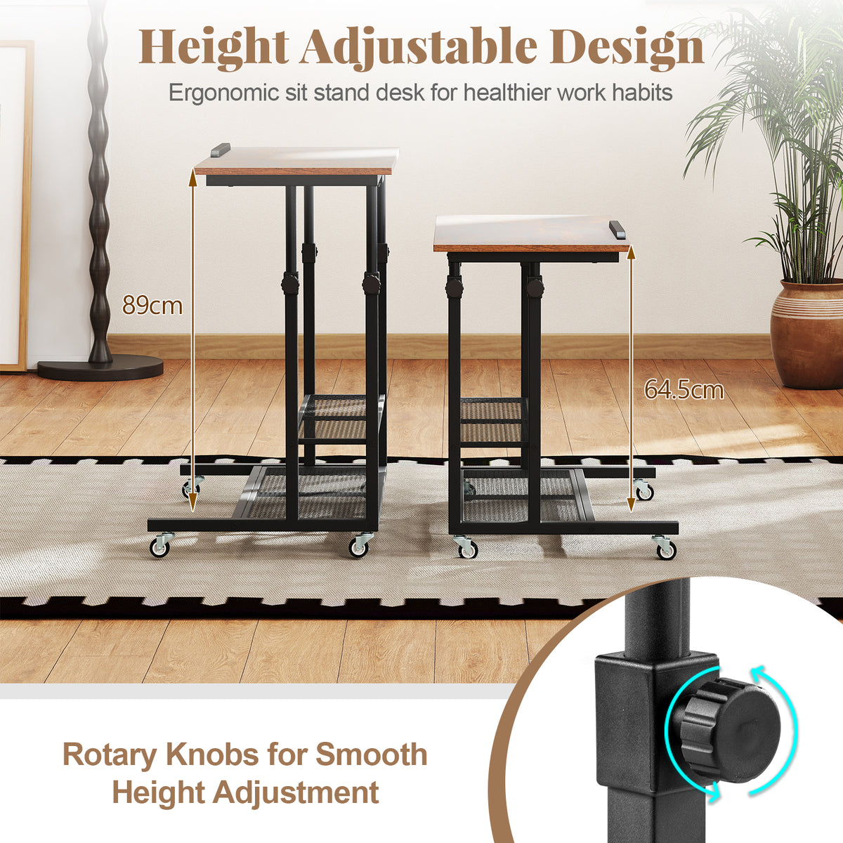 Mobile Stand up Desk, Height Adjustable Sit Stand Desk w/ Tilting Tabletop