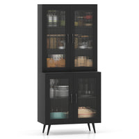 Kitchen Pantry Cabinet, 179 cm Tall Cupboard w/ 4 Transparent Doors, Adjustable Shelf
