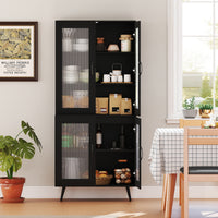 Kitchen Pantry Cabinet, 179 cm Tall Cupboard w/ 4 Transparent Doors, Adjustable Shelf
