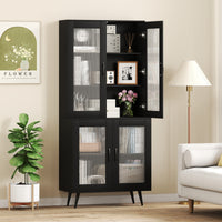 Kitchen Pantry Cabinet, 179 cm Tall Cupboard w/ 4 Transparent Doors, Adjustable Shelf