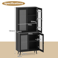 Kitchen Pantry Cabinet, 179 cm Tall Cupboard w/ 4 Transparent Doors, Adjustable Shelf
