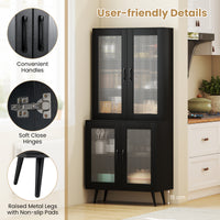 Kitchen Pantry Cabinet, 179 cm Tall Cupboard w/ 4 Transparent Doors, Adjustable Shelf