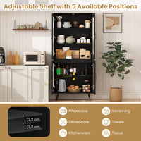 Kitchen Pantry Cabinet, 179 cm Tall Cupboard w/ 4 Transparent Doors, Adjustable Shelf