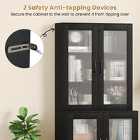 Kitchen Pantry Cabinet, 179 cm Tall Cupboard w/ 4 Transparent Doors, Adjustable Shelf