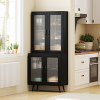 Kitchen Pantry Cabinet, 179 cm Tall Cupboard w/ 4 Transparent Doors, Adjustable Shelf