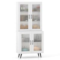 Kitchen Pantry Cabinet, 179 cm Tall Cupboard w/ 4 Transparent Doors, Adjustable Shelf