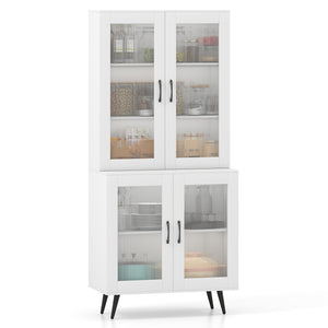 Kitchen Pantry Cabinet, 179 cm Tall Cupboard w/ 4 Transparent Doors, Adjustable Shelf