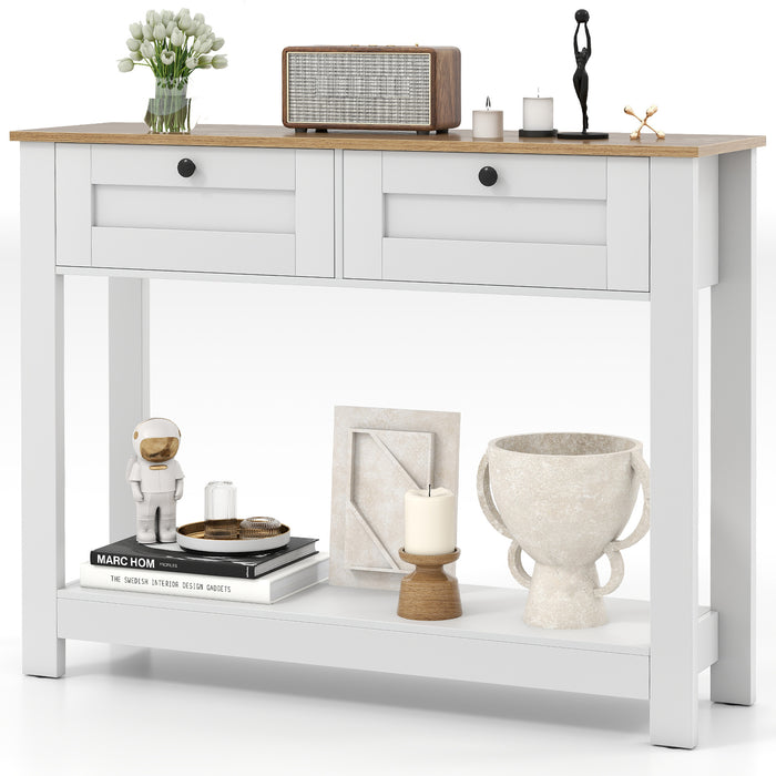 Farmhouse Console Table with 2 Drawers, Long Narrow Entryway Table