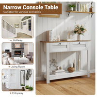 Farmhouse Console Table with 2 Drawers, Long Narrow Entryway Table