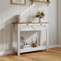 Farmhouse Console Table with 2 Drawers, Long Narrow Entryway Table