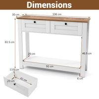 Farmhouse Console Table with 2 Drawers, Long Narrow Entryway Table