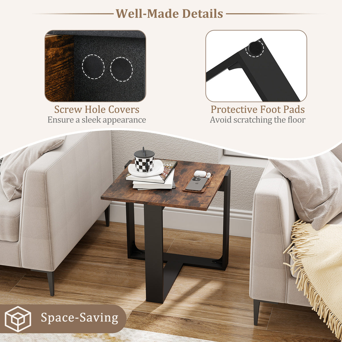 End Table, Industrial Sofa Side Table with Metal Frame