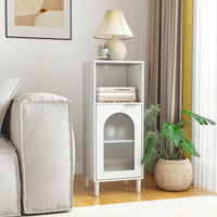 Wood Side Storage Organizer with Adjustable Shelf, Single Tempered Glass Door