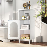 Wood Side Storage Organizer with Adjustable Shelf, Single Tempered Glass Door