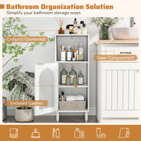 Wood Side Storage Organizer with Adjustable Shelf, Single Tempered Glass Door