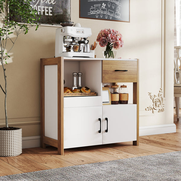 Kitchen Storage Cabinet, Modern Farmhouse Coffee Bar Cabinet with Drawer