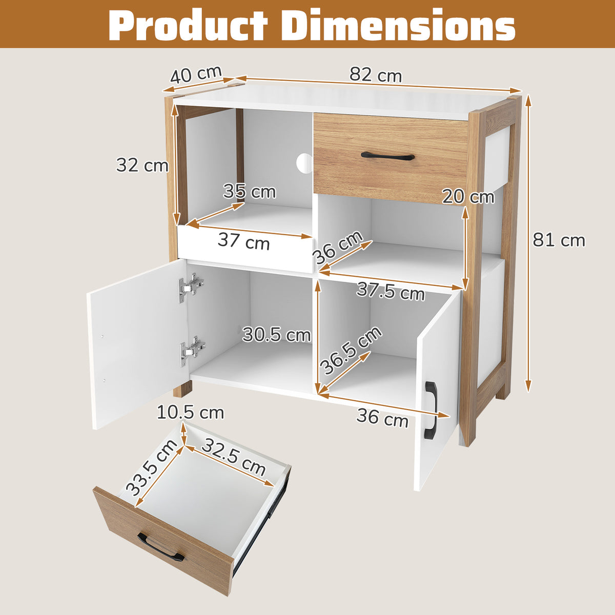 Kitchen Storage Cabinet, Modern Farmhouse Coffee Bar Cabinet with Drawer
