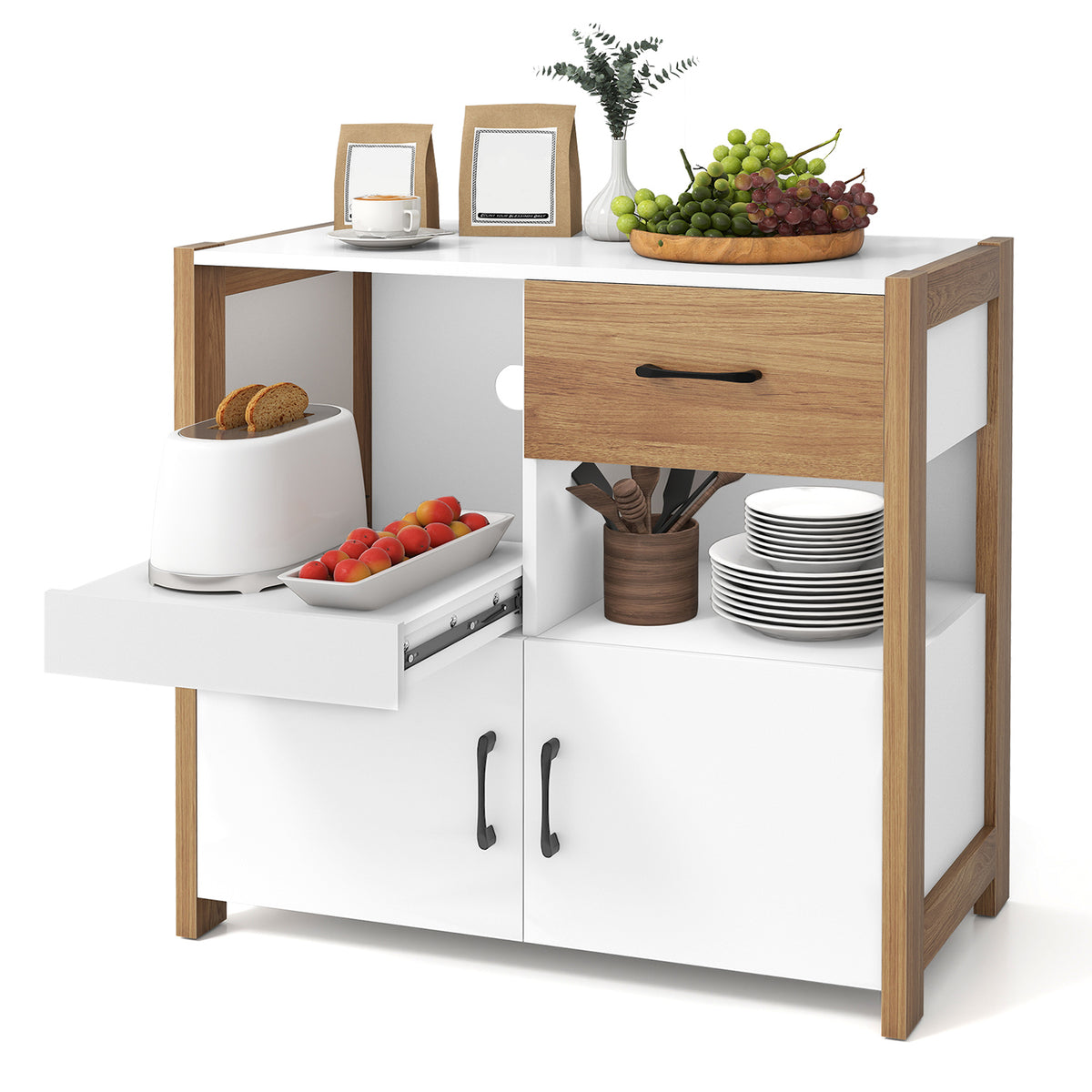 Kitchen Storage Cabinet, Modern Farmhouse Coffee Bar Cabinet with Drawer