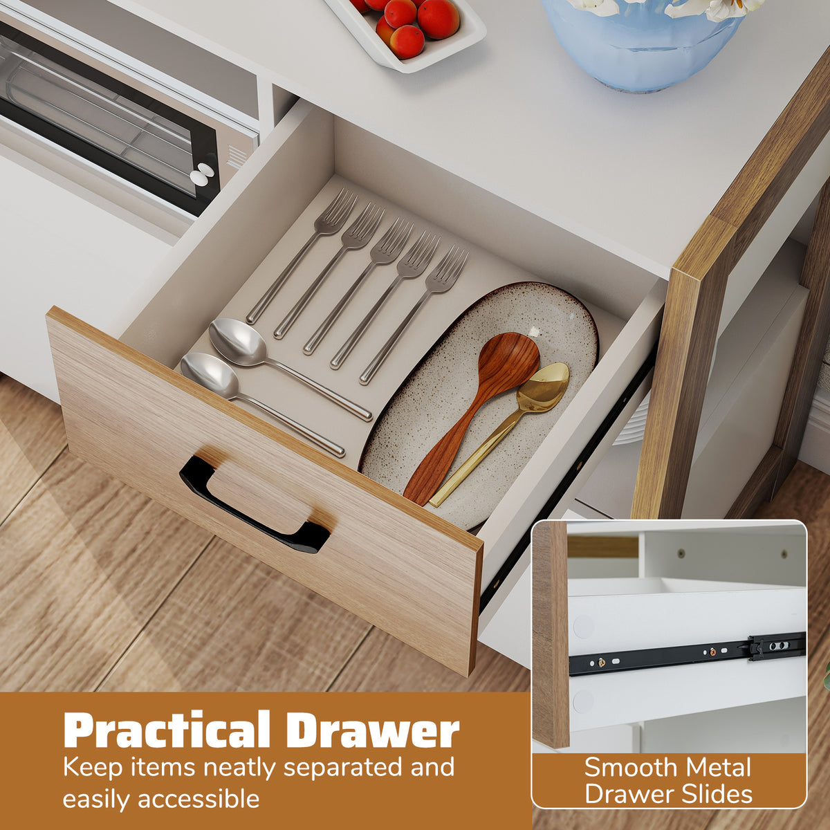 Kitchen Storage Cabinet, Modern Farmhouse Coffee Bar Cabinet with Drawer