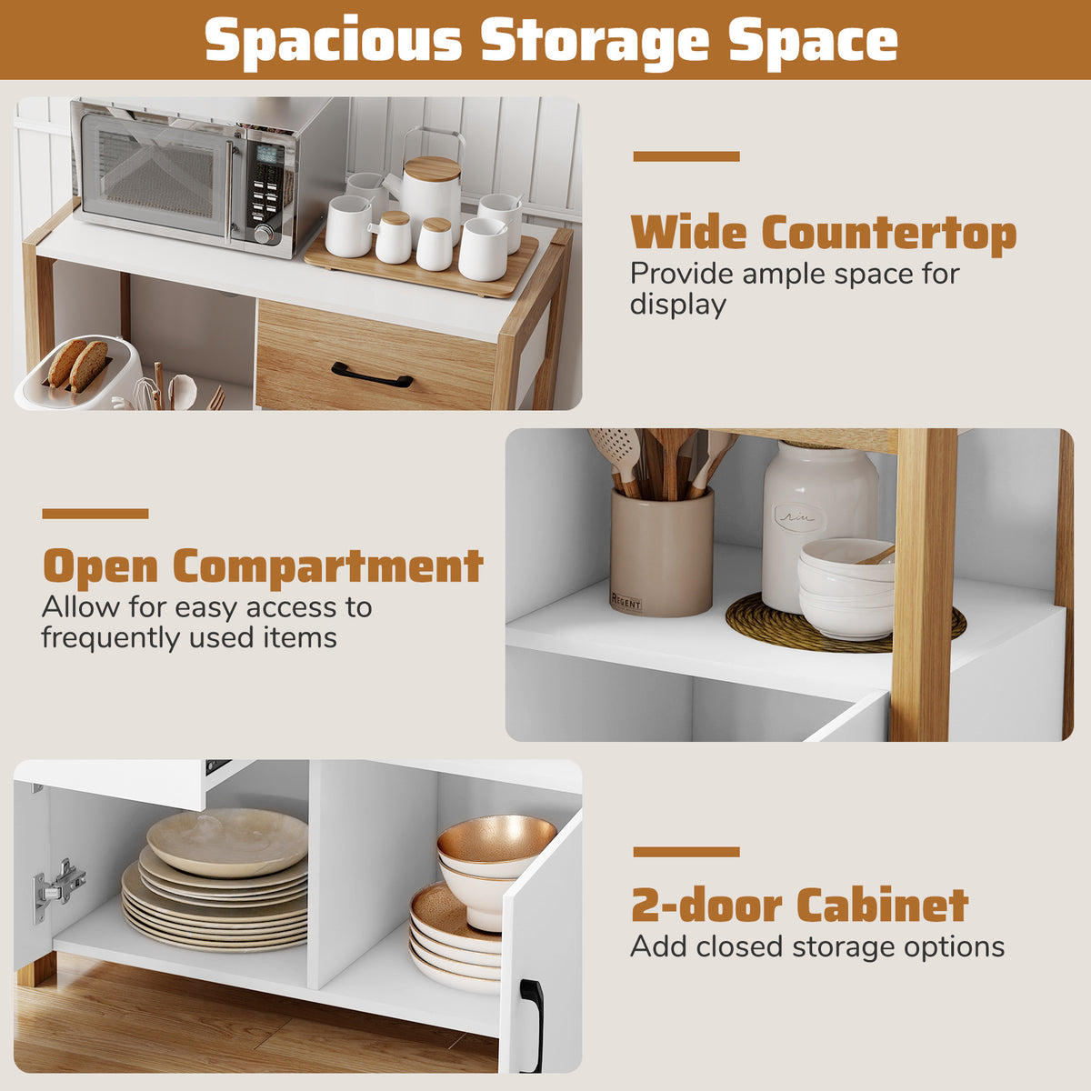 Kitchen Storage Cabinet, Modern Farmhouse Coffee Bar Cabinet with Drawer