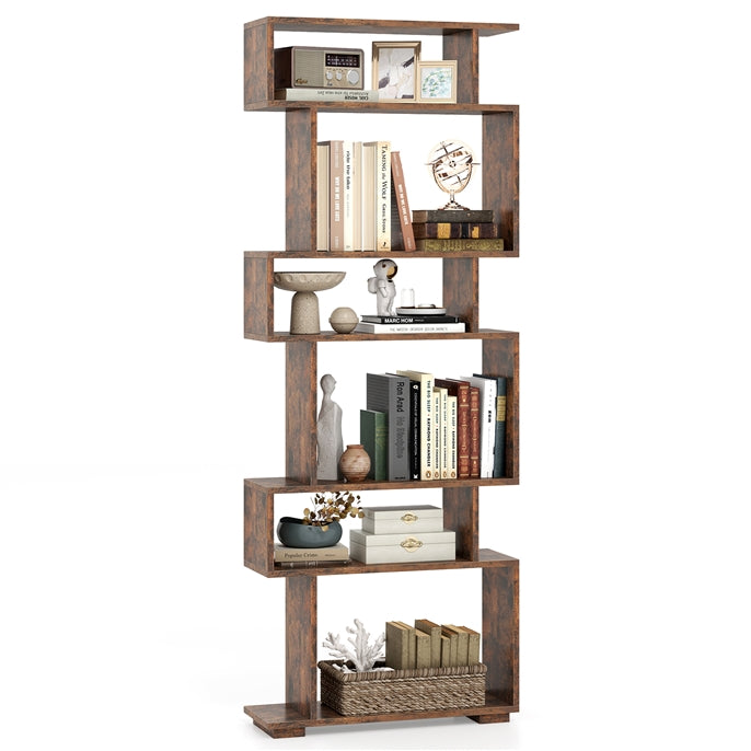6-Tier Bookshelf, Geometric Bookcase with 2 Anti-Tipping Kits
