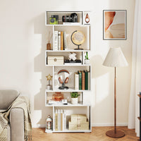 6-Tier Bookshelf, Geometric Bookcase with 2 Anti-Tipping Kits