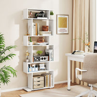 6-Tier Bookshelf, Geometric Bookcase with 2 Anti-Tipping Kits