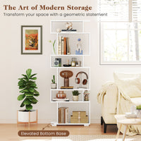 6-Tier Bookshelf, Geometric Bookcase with 2 Anti-Tipping Kits