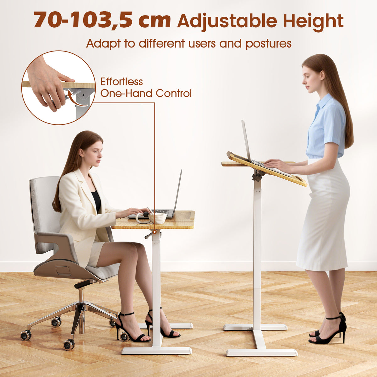 Mobile Over Bed Desk, Height Adjustable Standing Laptop Cart