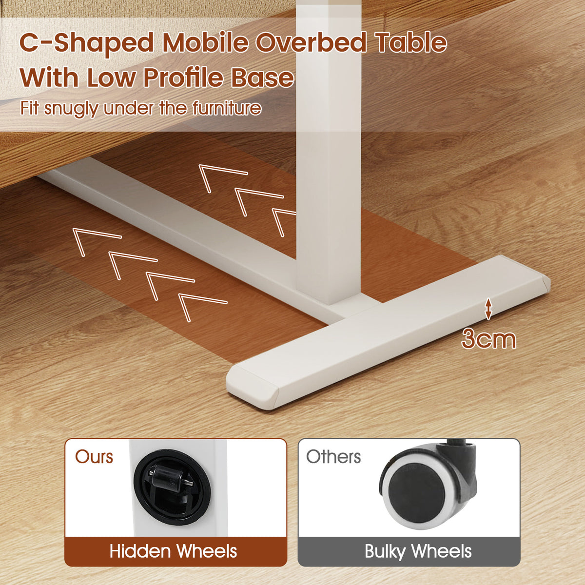 Mobile Over Bed Desk, Height Adjustable Standing Laptop Cart