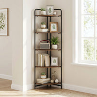 5-Tier Folding Corner Shelf with Heavy-duty Metal Frame and 2 Anti-tip Kits