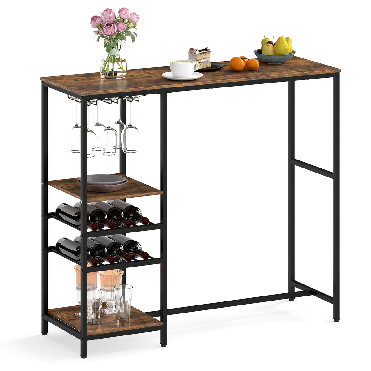 Long Bar Table, Bar Height Dining Table with Storage Shelves