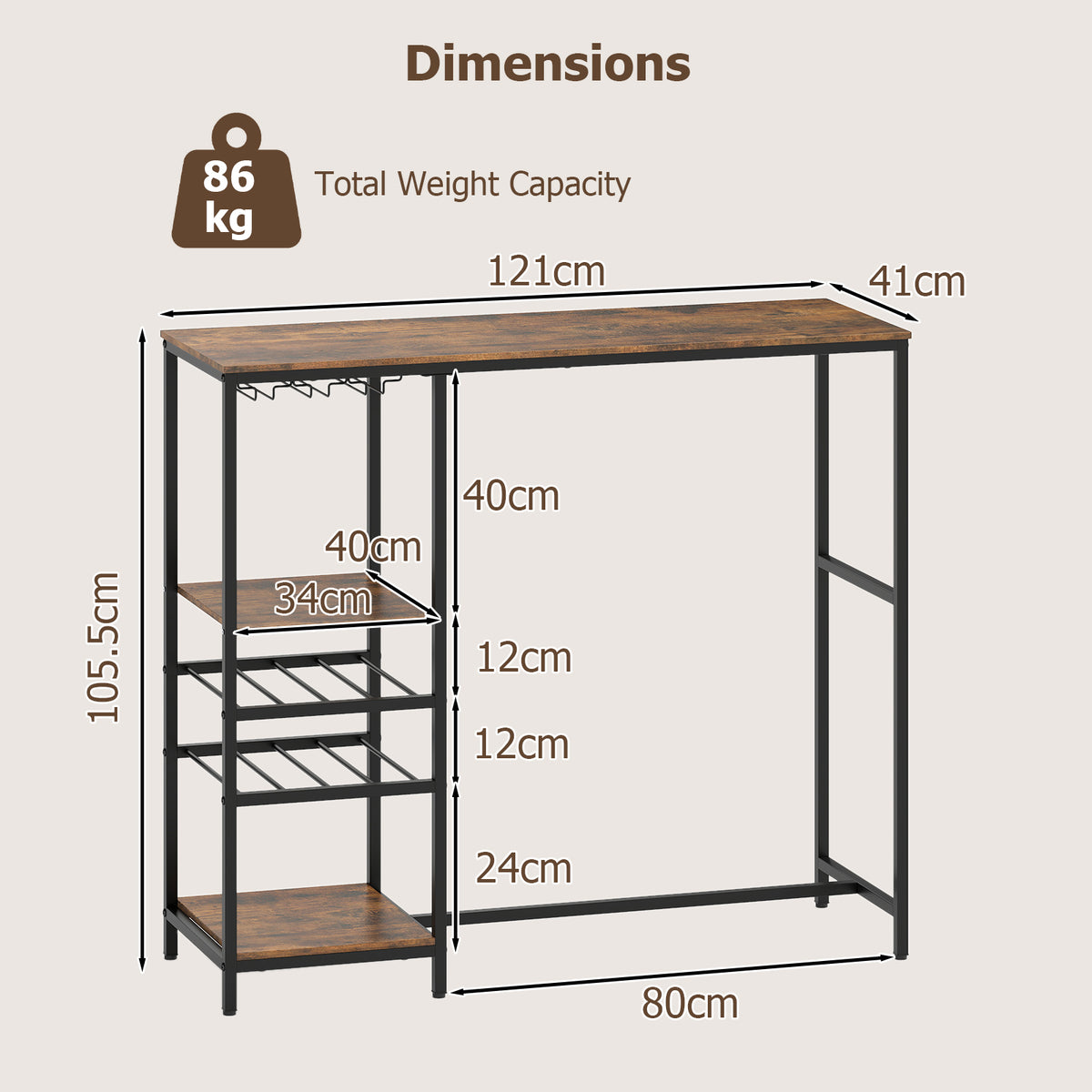 Long Bar Table, Bar Height Dining Table with Storage Shelves