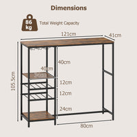 Long Bar Table, Bar Height Dining Table with Storage Shelves