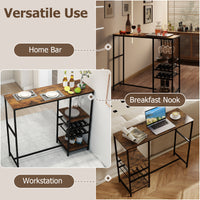 Long Bar Table, Bar Height Dining Table with Storage Shelves