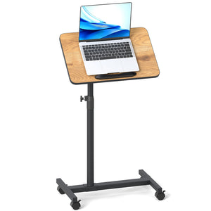 Overbed Table with Lockable Wheels, C-Shaped End Table with Tilting Top
