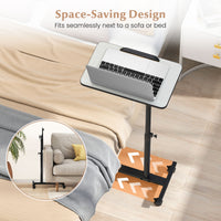 Overbed Table with Lockable Wheels, C-Shaped End Table with Tilting Top
